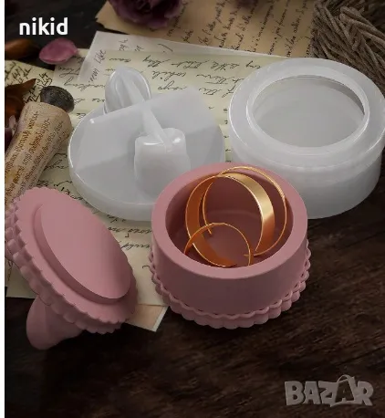 3d Кръг малка кутия кутийка капак с панела 2 части силиконов молд форма направа кутийка бижута смола, снимка 4 - Форми - 47286271
