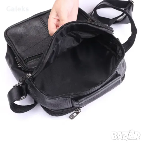 Мъжка универсална и голяма, работна кожена чанта /Черна естествена кожа!, снимка 4 - Чанти - 50096466