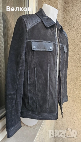 Мъжко кожено яке от велур и естествена кожа – размер L - цена 250 евро, снимка 4 - Якета - 52433533