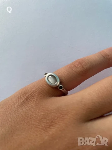 Сребърен пръстен с бял камък, проба 925 (8)