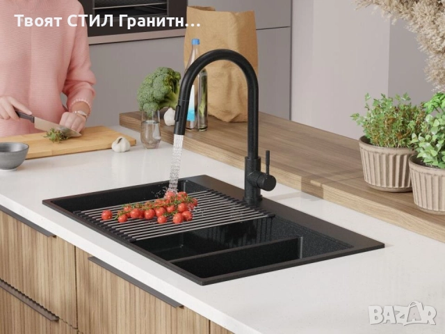 Графит кухненска гранитна мивка Осло 80 Duo Top 780x500 мм, снимка 2 - Мивки - 52548492