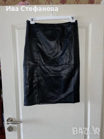 Нова 2ХЛ ХХЛ елегантна кожена черна пола под коляното миди midi дължина размер, снимка 2 - Поли - 43296049