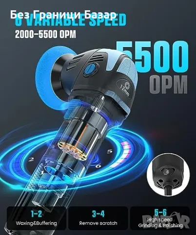 Нов Електрически Полиращ Уред 750W 2/3 инча, 6 Скорости за коли боя, снимка 4 - Полирмашини - 49483742