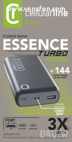 Външна батерия Cellularline ESSENCE Turbo PD 20000 mAh /сива/, снимка 2 - Външни батерии - 49400690