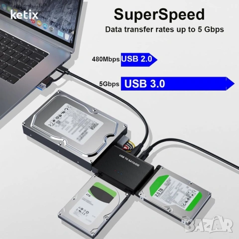 USB 3.0 към SATA IDE адаптер за твърд диск, снимка 6 - Други - 53533937