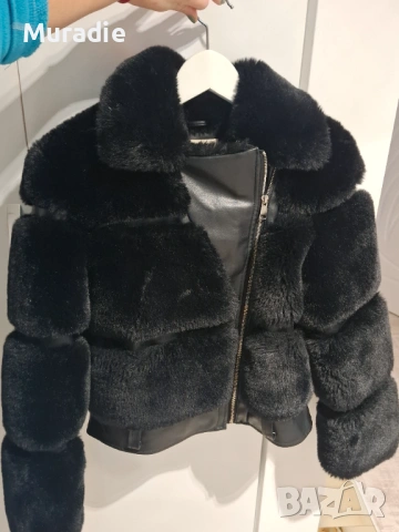 Черно луксозно пухено яке