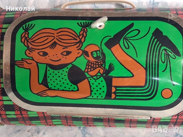 Детска Ламаринена Кутия Чанра за Храна Пипи Дългото Чорапче Norma СССР, снимка 3 - Други ценни предмети - 52388848