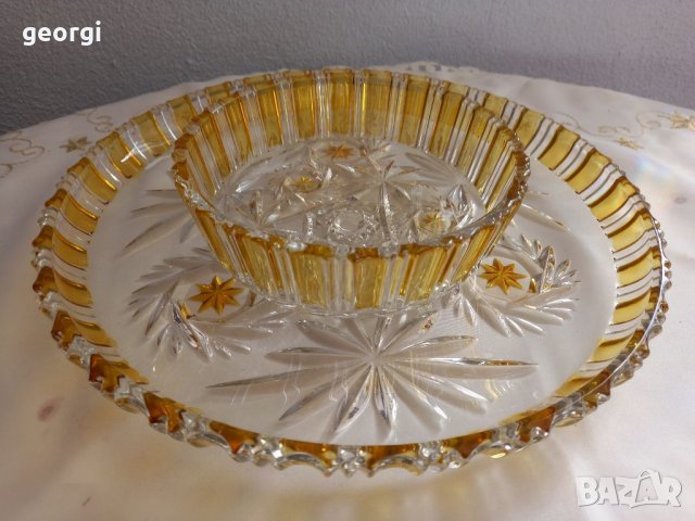 Немски двуцветен кристал плато и купа 13/3, снимка 10 - Прибори за хранене, готвене и сервиране - 35475592