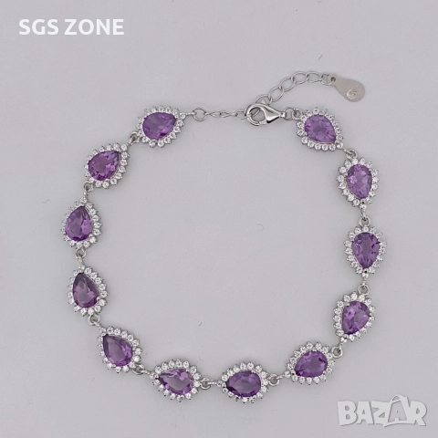 сребърна гривна с естествен аметист, снимка 8 - Гривни - 52696445