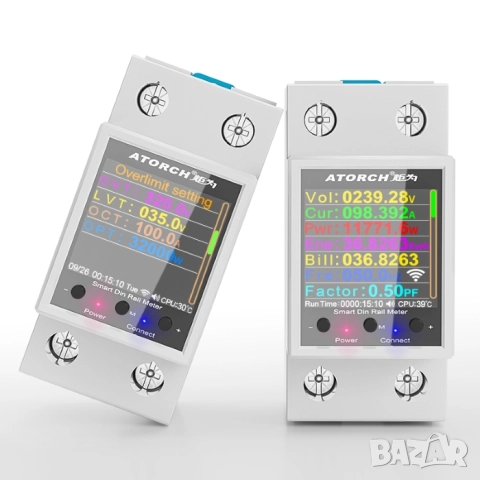 Двутарифен WiFi смарт електромер с TFT LCD дисплей | Предпазител 100A, снимка 5 - Друга електроника - 39870767