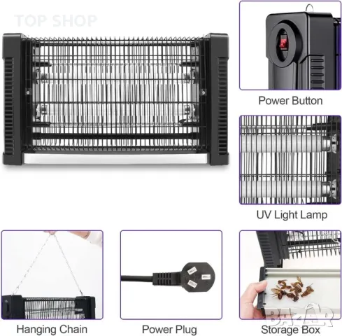 Zapoop Лампа за унищожаване на мухи и комари, 2500V, 20W UV, снимка 5 - Други стоки за дома - 49417958