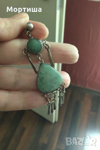   Авторски сребърни обеци с натурален авантюрин