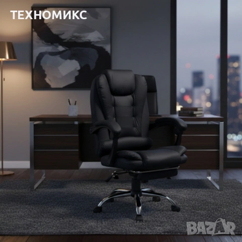 Ергономичен офис стол, функция люлка, поставка за крака, черен, снимка 3 - Други стоки за дома - 53157315