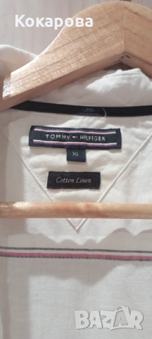 Бяла памучна риза Tommy Hilfiger, снимка 2 - Ризи - 53238257