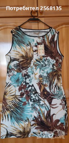 Разкошна Рокля от висококачествен Лен на красив принт на пера и цветя !НОВА с Етикет! !, снимка 4 - Рокли - 40853847