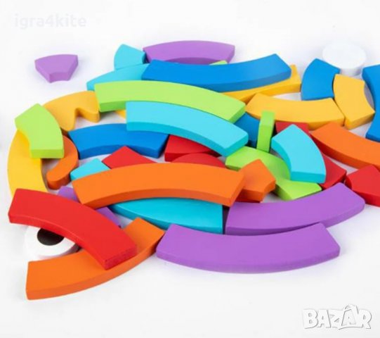 НОВ ХИТ! Голям комплект от дърво с цветни блокове и карти за въображение, снимка 5 - Конструктори - 34841135