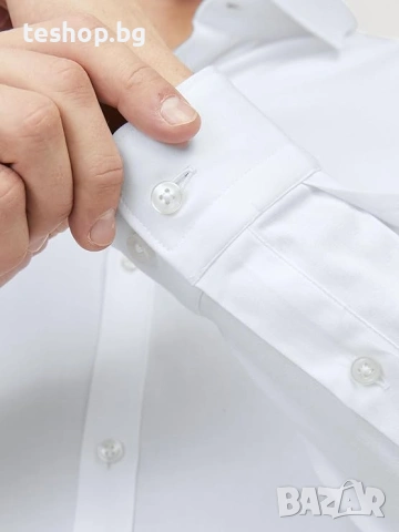 Мъжка риза JACK & JONES размер S, бяла с дълъг ръкав, снимка 4 - Ризи - 53461093