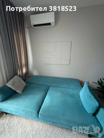 Триместен ъглов диван в тюркоазено синьо, снимка 5 - Дивани и мека мебел - 53502244