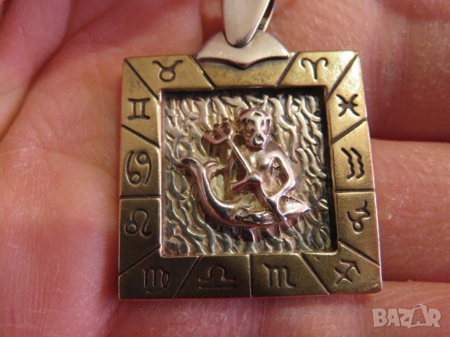Солиден кован  Сребърен медальон Нептун със зодий и синджирче - Нептун сребро, снимка 4 - Колиета, медальони, синджири - 35336268
