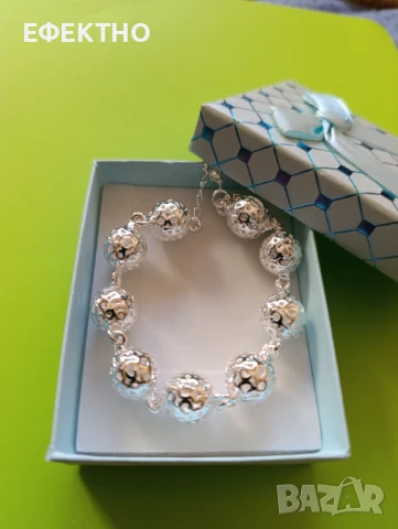 Нова, масивна сребърна гривна с топчета, в подаръчна кутия., снимка 2 - Гривни - 50952673