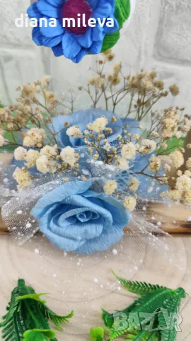 Дървена рамка с декорация в синьо!!, снимка 7 - Декорация за дома - 49093231