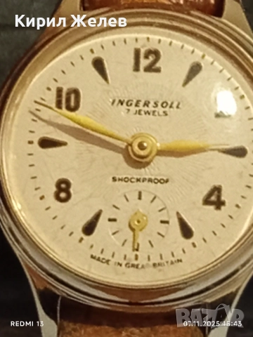 Стар механичен часовник дамски INGERSOLL SHOCKPROOF GREAT BRITAIN 51563, снимка 4 - Антикварни и старинни предмети - 52333419
