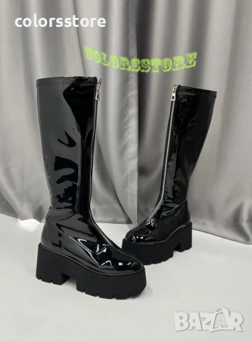 Ботуши на платформа - черен лак - BG10