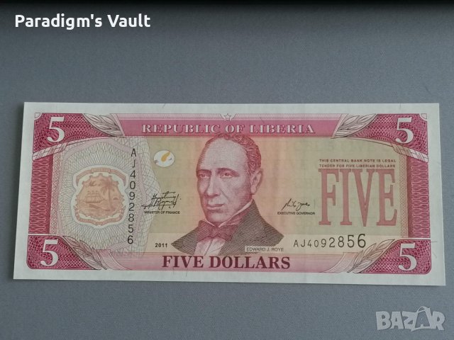 Банкнота - Либерия - 5 долара UNC | 2011г., снимка 1 - Нумизматика и бонистика - 43143714