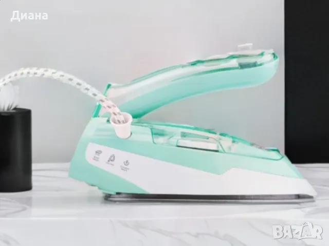 Туристическа ютия Voltz, 1500W Max, Керамична плоча, Паров удар, Сгъваема дръжка, Бял/зелен, снимка 1