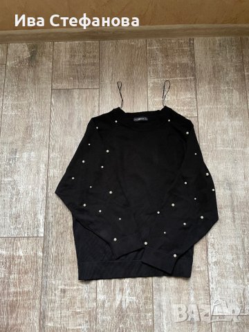 Черна блуза лек тънък пуловер овърсайз  широк прилеп перли  Zara , снимка 12 - Блузи с дълъг ръкав и пуловери - 38733890