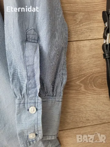 Дълга риза бяло и синьо райе памучна материя , снимка 2 - Ризи - 47533067