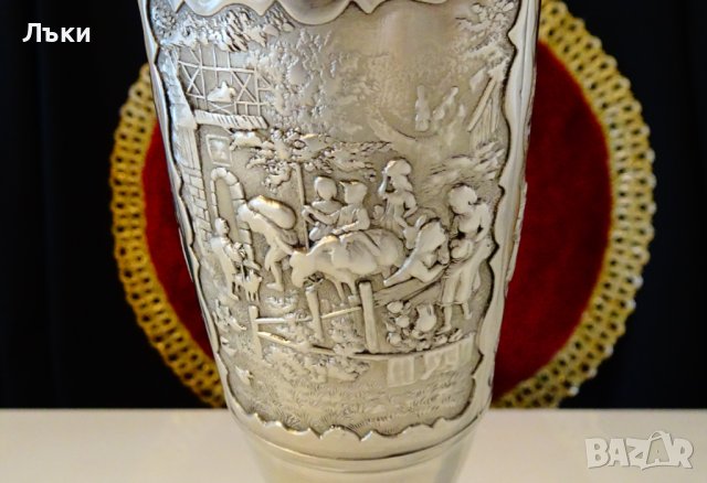 Бокал от калай с идилични картини от селския живот. , снимка 7 - Антикварни и старинни предмети - 44117093