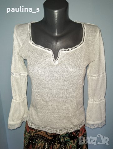 Декорирана блуза "Zara" / памучна маркова блуза с дантела, снимка 5 - Блузи с дълъг ръкав и пуловери - 28460426