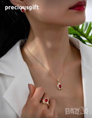 Комплект бижута от 3 части - колие, пръстен и обеци, снимка 2 - Бижутерийни комплекти - 52338681
