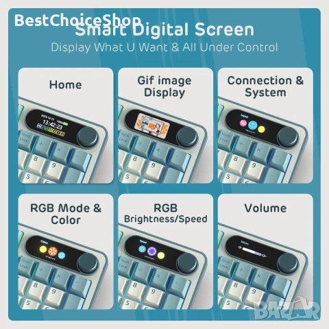 Гейминг Механична клавиатура Royal Kludge – RK-S98, безжична, Chartreuse, RGB, снимка 3 - Клавиатури и мишки - 53598995