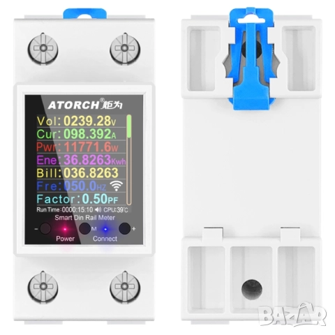Двутарифен WiFi смарт електромер с TFT LCD дисплей | Предпазител 100A, снимка 2 - Друга електроника - 39870767