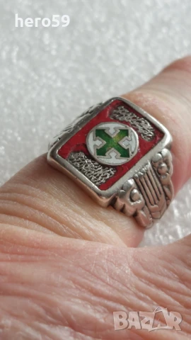 Много рядък сребърен фашистки пръстен с емайл, снимка 1