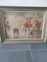84х65см/голяма стара картина масло върху фазер/градски пейзаж-карета/дървена рамка, снимка 1