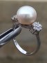 Дамски сребърен пръстен с естествена перла и цирконии, снимка 2