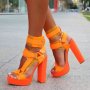 Сандали на ток - оранжеви - KK-03, снимка 1