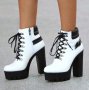 Боти на ток - бяла кожа с черно ходило - BT14, снимка 2