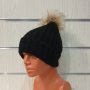 Нова зимна шапка в черен цвят с помпон/пух, снимка 2
