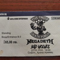 Колекционерски билет от концерта на MEGADETH, FIVE FINGER DEATH PUNCH, BAD WOLVES 