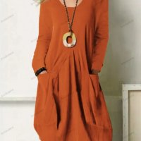 Дамска едноцветна рокля с V-образно деколте и джоб, 4цвята - 023, снимка 3 - Рокли - 39522146