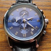 Lige Design Silver Blue Black 8951D Луксозен мъжки кварцов часовник с кожена каишка, снимка 3 - Луксозни - 40577517