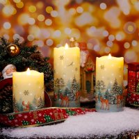 Свещи Eywamage Forest Deer Snowflakes, Коледни свещи с дистанционно, снимка 4 - Декорация за дома - 42931763