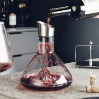 Стъклена бутилка гарафа за червено вино декантер за алкохол + аератор и филтър, снимка 6 - Сервизи - 43135120