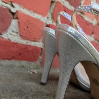 Megias Сребърни дамски обувки с висок ток, снимка 6 - Сандали - 36996664