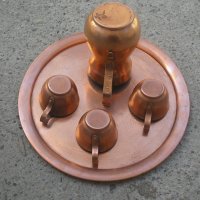 Медно джезве кана чаши и поднос, снимка 3 - Антикварни и старинни предмети - 28284730
