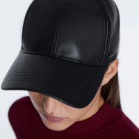 Унисекс кожена шапка с козирка в черен цвят, снимка 2 - Шапки - 43554075